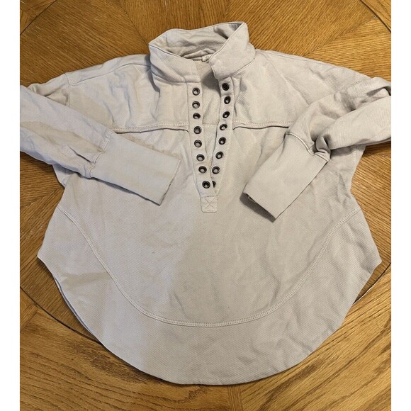 Pilcro Women's Size XS Grommet Detail Split Neck Sweat Shirt Beige - Picture 1 of 6